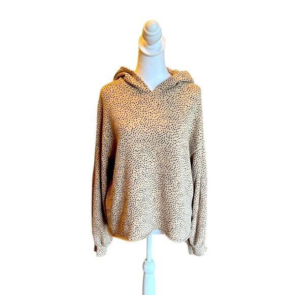 Abercrombie & Fitch Soft Collection Hooded Sweatshirt Tan Black Dots Womens Med - Picture 1 of 14